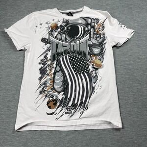 Tapout T-Shirt Men Large White Graphic Astronaut American Flag Short Sleeve